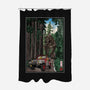 T-Rex Chase Woodblock-None-Polyester-Shower Curtain-DrMonekers