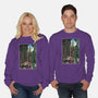 T-Rex Chase Woodblock-Unisex-Crew Neck-Sweatshirt-DrMonekers
