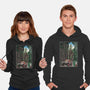 T-Rex Chase Woodblock-Unisex-Pullover-Sweatshirt-DrMonekers