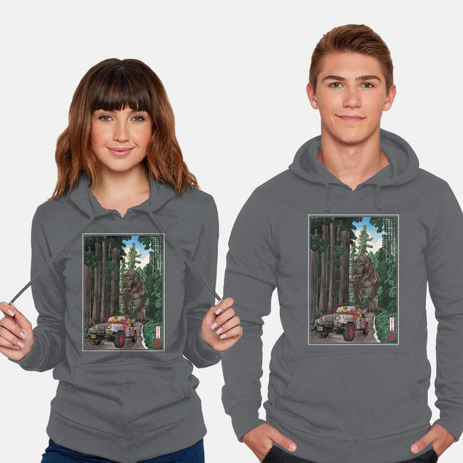 T-Rex Chase Woodblock-Unisex-Pullover-Sweatshirt-DrMonekers