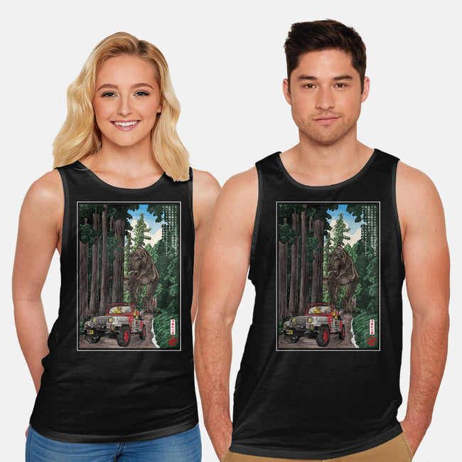 T-Rex Chase Woodblock-Unisex-Basic-Tank-DrMonekers