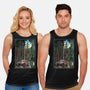 T-Rex Chase Woodblock-Unisex-Basic-Tank-DrMonekers