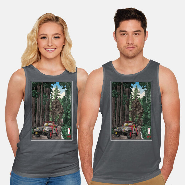 T-Rex Chase Woodblock-Unisex-Basic-Tank-DrMonekers