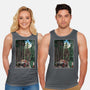 T-Rex Chase Woodblock-Unisex-Basic-Tank-DrMonekers