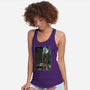 T-Rex Chase Woodblock-Womens-Racerback-Tank-DrMonekers