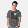 T-Rex Chase Woodblock-Mens-Basic-Tee-DrMonekers