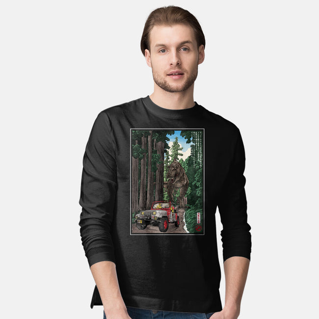 T-Rex Chase Woodblock-Mens-Long Sleeved-Tee-DrMonekers