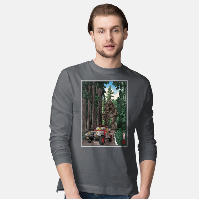 T-Rex Chase Woodblock-Mens-Long Sleeved-Tee-DrMonekers