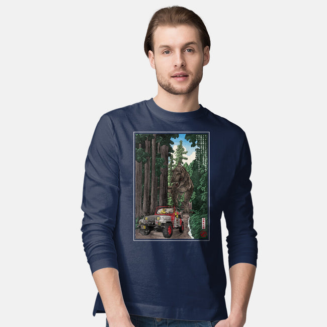 T-Rex Chase Woodblock-Mens-Long Sleeved-Tee-DrMonekers
