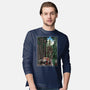 T-Rex Chase Woodblock-Mens-Long Sleeved-Tee-DrMonekers