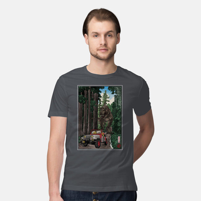 T-Rex Chase Woodblock-Mens-Premium-Tee-DrMonekers
