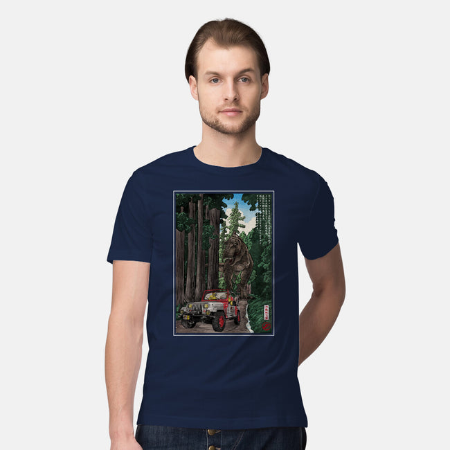 T-Rex Chase Woodblock-Mens-Premium-Tee-DrMonekers