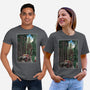 T-Rex Chase Woodblock-Unisex-Basic-Tee-DrMonekers