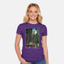 T-Rex Chase Woodblock-Womens-Fitted-Tee-DrMonekers