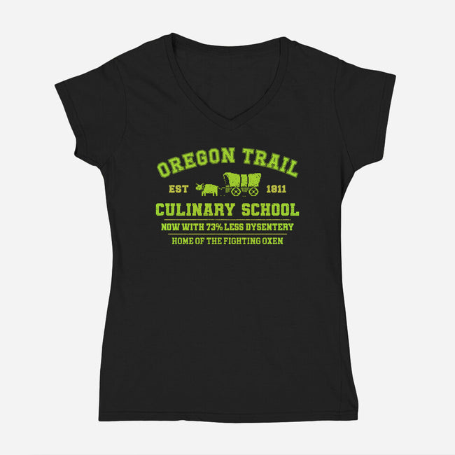 Oregon Trail Culinary School-Womens-V-Neck-Tee-kg07