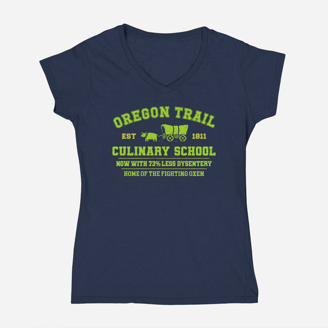 Oregon Trail Culinary School-Womens-V-Neck-Tee-kg07