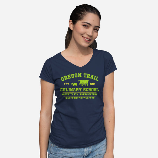 Oregon Trail Culinary School-Womens-V-Neck-Tee-kg07