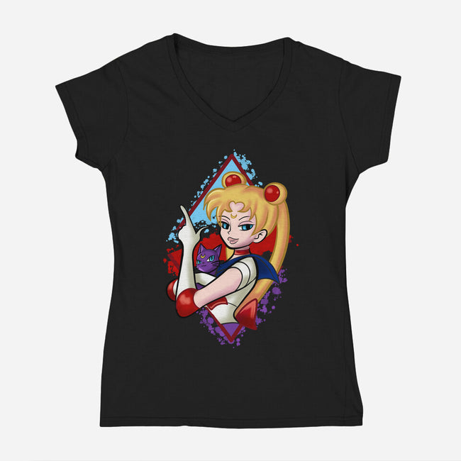 Moongirl Cartoon-Womens-V-Neck-Tee-nickzzarto
