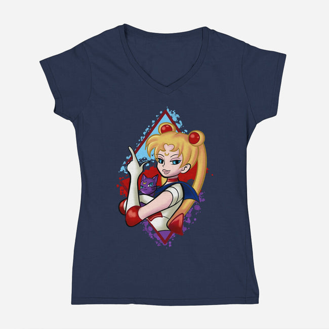 Moongirl Cartoon-Womens-V-Neck-Tee-nickzzarto