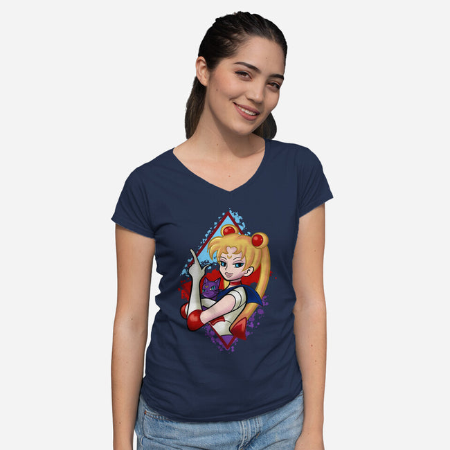 Moongirl Cartoon-Womens-V-Neck-Tee-nickzzarto