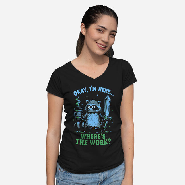 Where's The Work-Womens-V-Neck-Tee-Diego Gurgell