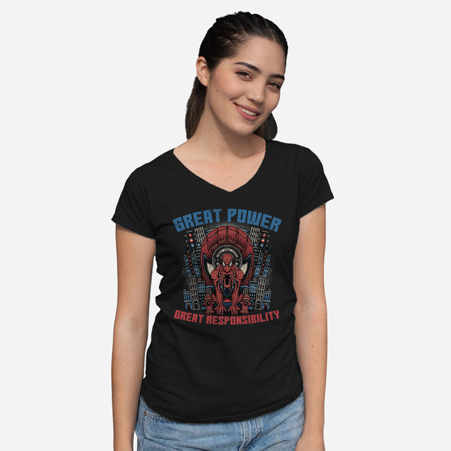 Great Power Great Responsibility-Womens-V-Neck-Tee-glitchygorilla