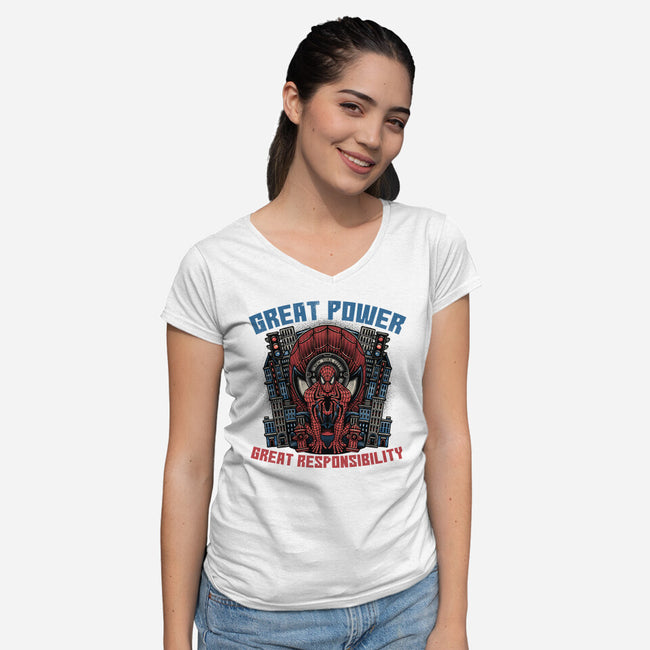 Great Power Great Responsibility-Womens-V-Neck-Tee-glitchygorilla