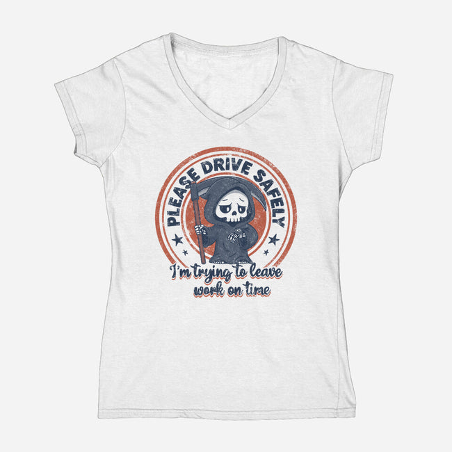 Please Drive Safely-Womens-V-Neck-Tee-Loobs