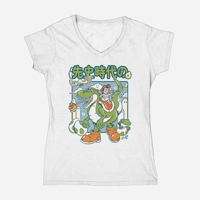 Prehistoric Guardian-Womens-V-Neck-Tee-Henrique Torres