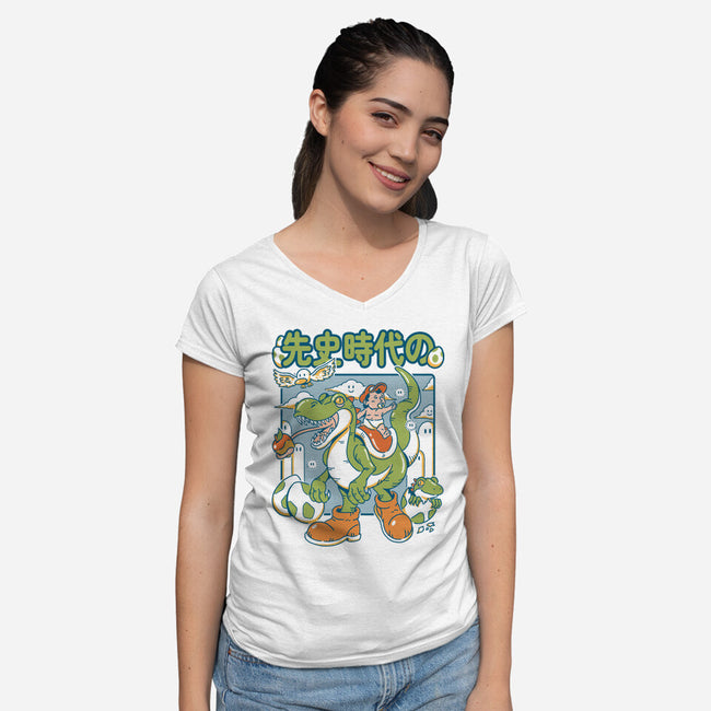 Prehistoric Guardian-Womens-V-Neck-Tee-Henrique Torres