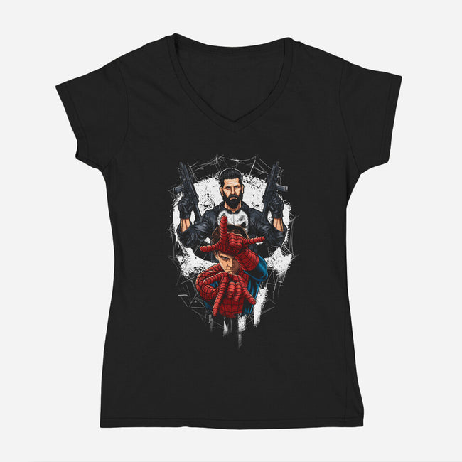 Spider And Punisher-Womens-V-Neck-Tee-Diego Oliver
