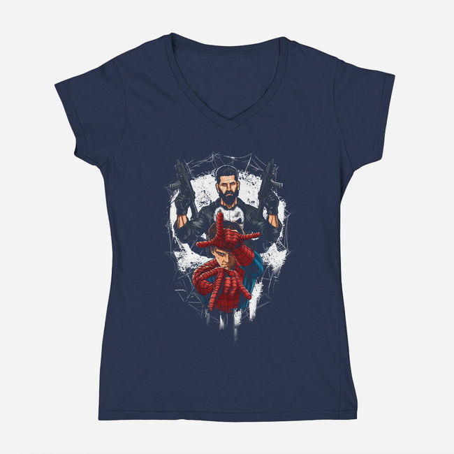 Spider And Punisher-Womens-V-Neck-Tee-Diego Oliver
