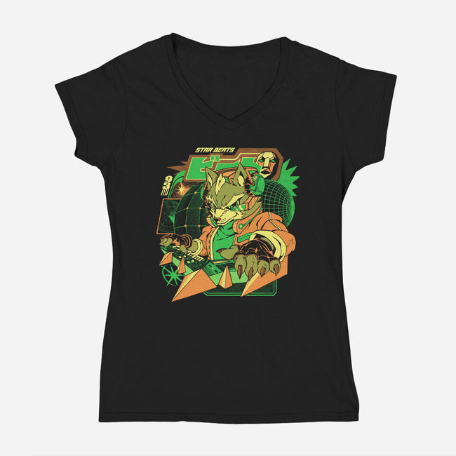Star Beats-Womens-V-Neck-Tee-ilustrata