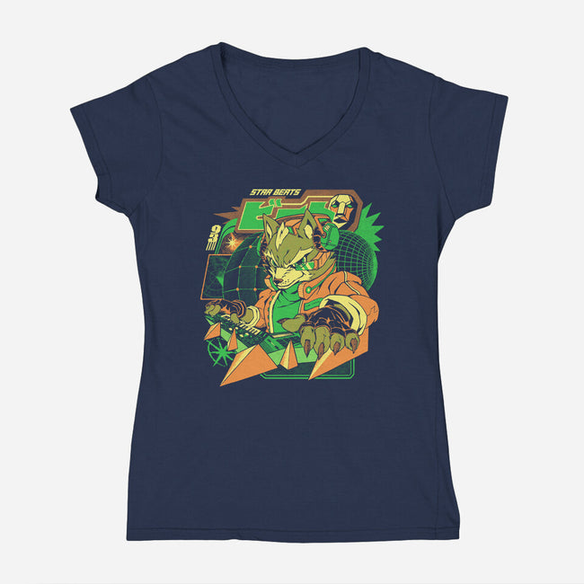 Star Beats-Womens-V-Neck-Tee-ilustrata