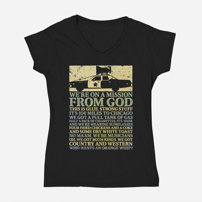 We're On A Mission From God-Womens-V-Neck-Tee-kg07