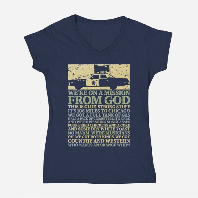 We're On A Mission From God-Womens-V-Neck-Tee-kg07