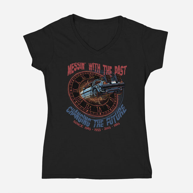 Mess With The Past-Womens-V-Neck-Tee-glitchygorilla