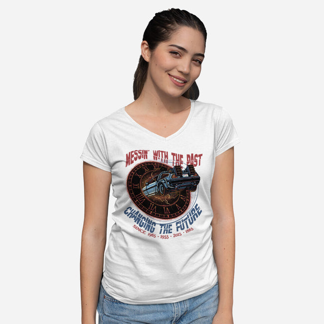 Mess With The Past-Womens-V-Neck-Tee-glitchygorilla