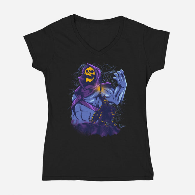 Evil Golden Skull-Womens-V-Neck-Tee-spoilerinc