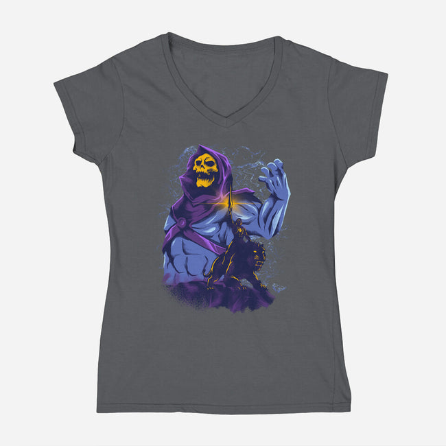 Evil Golden Skull-Womens-V-Neck-Tee-spoilerinc