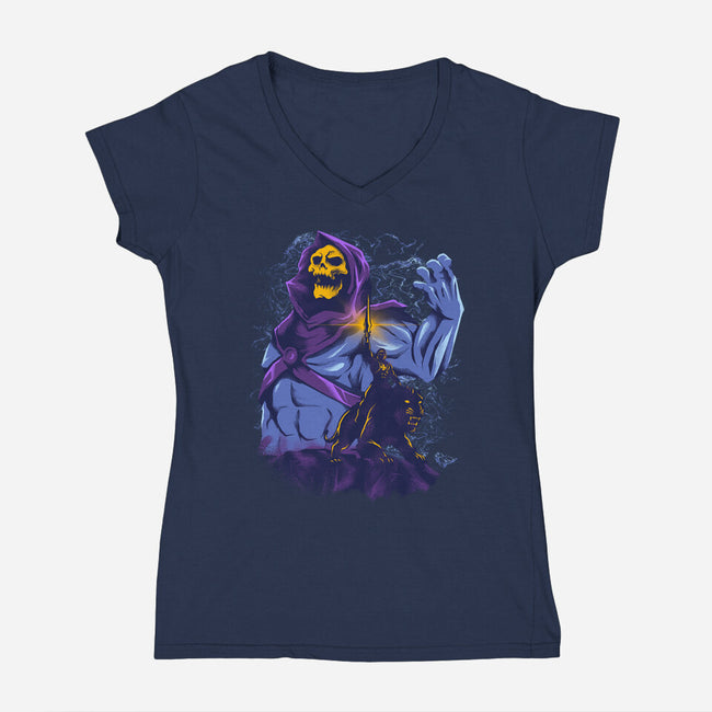 Evil Golden Skull-Womens-V-Neck-Tee-spoilerinc