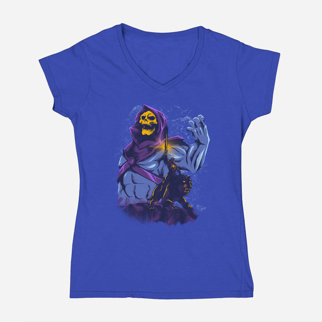 Evil Golden Skull-Womens-V-Neck-Tee-spoilerinc