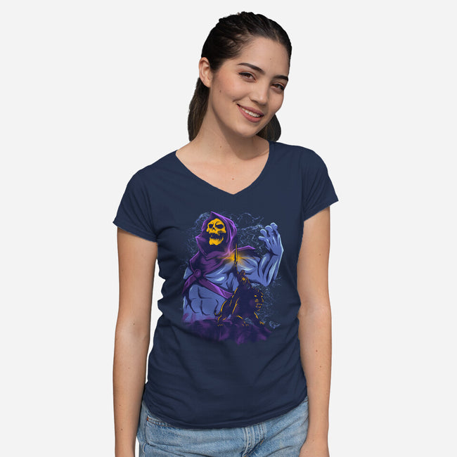 Evil Golden Skull-Womens-V-Neck-Tee-spoilerinc