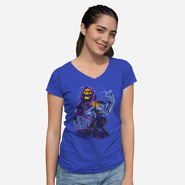 Evil Golden Skull-Womens-V-Neck-Tee-spoilerinc