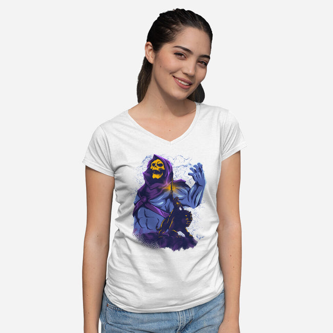 Evil Golden Skull-Womens-V-Neck-Tee-spoilerinc