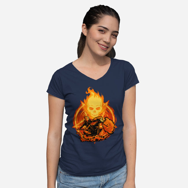 Ride Through The Fire-Womens-V-Neck-Tee-rmatix