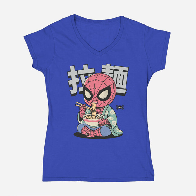 Spideramen-Womens-V-Neck-Tee-GODZILLARGE