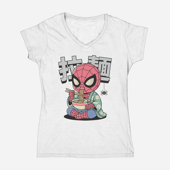 Spideramen-Womens-V-Neck-Tee-GODZILLARGE