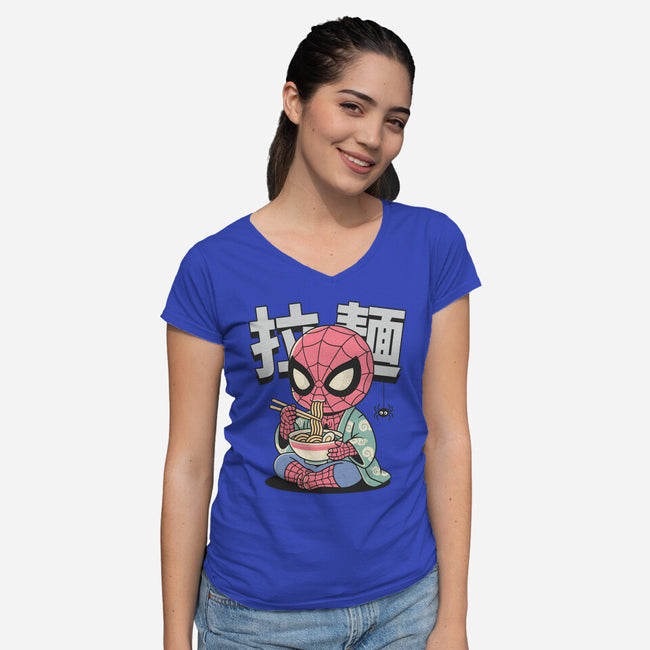 Spideramen-Womens-V-Neck-Tee-GODZILLARGE