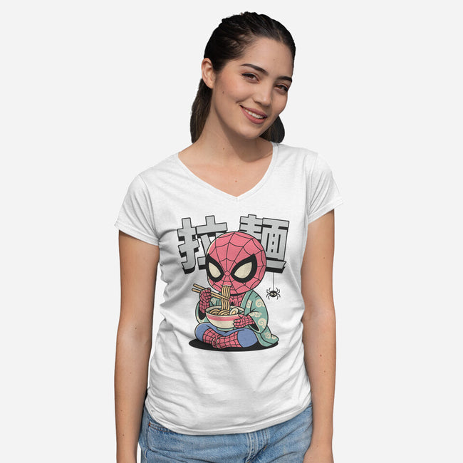Spideramen-Womens-V-Neck-Tee-GODZILLARGE